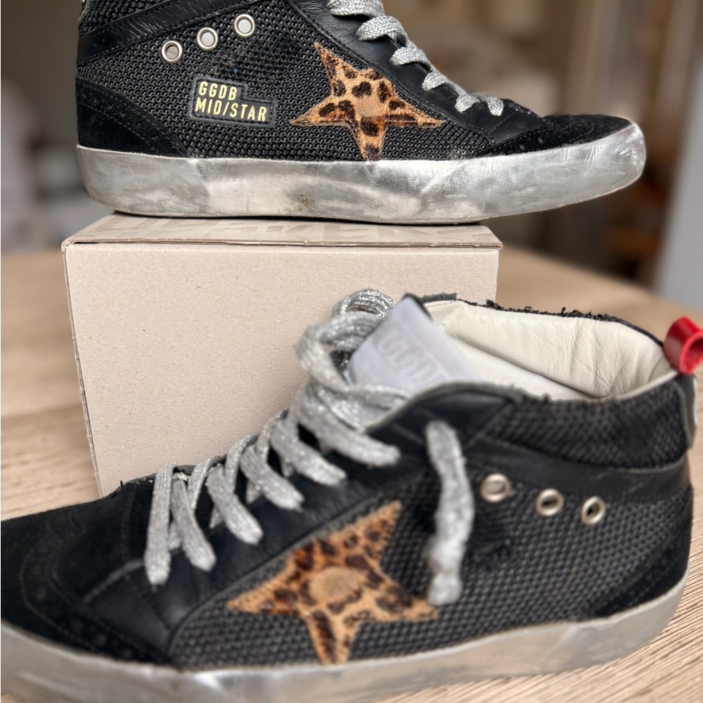 Golden Goose Black and Brown Midi-Top Sneakers 38/ 8